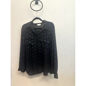 LOFT Women’s XL Black Button-Down Blouse Silver Dot Long Sleeve Shirt